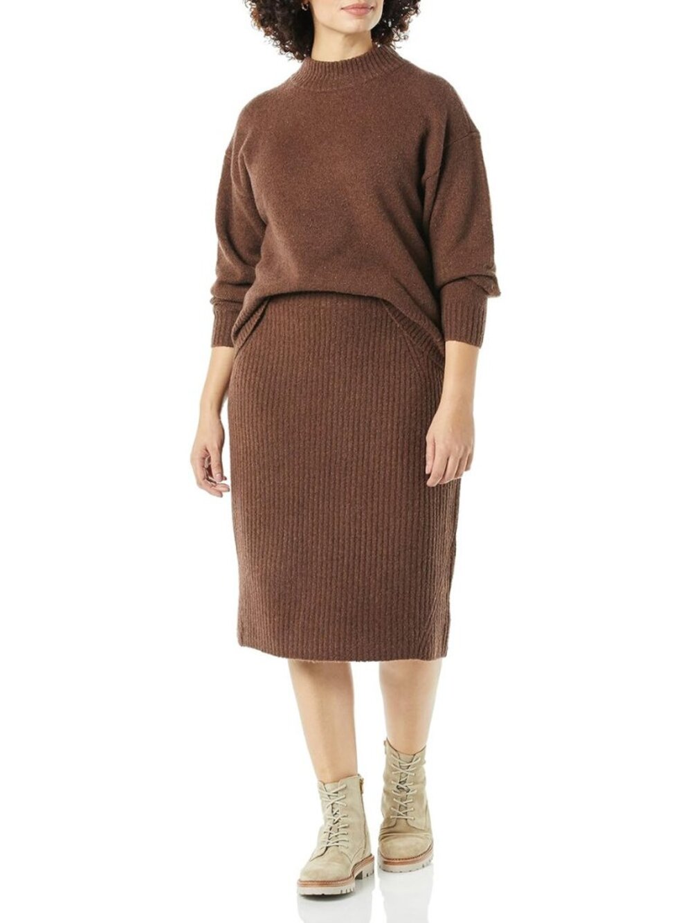 FULL SET Daily Ritual Bouclé Cropped Mockneck Sweater/Pencil Skirt Set – L